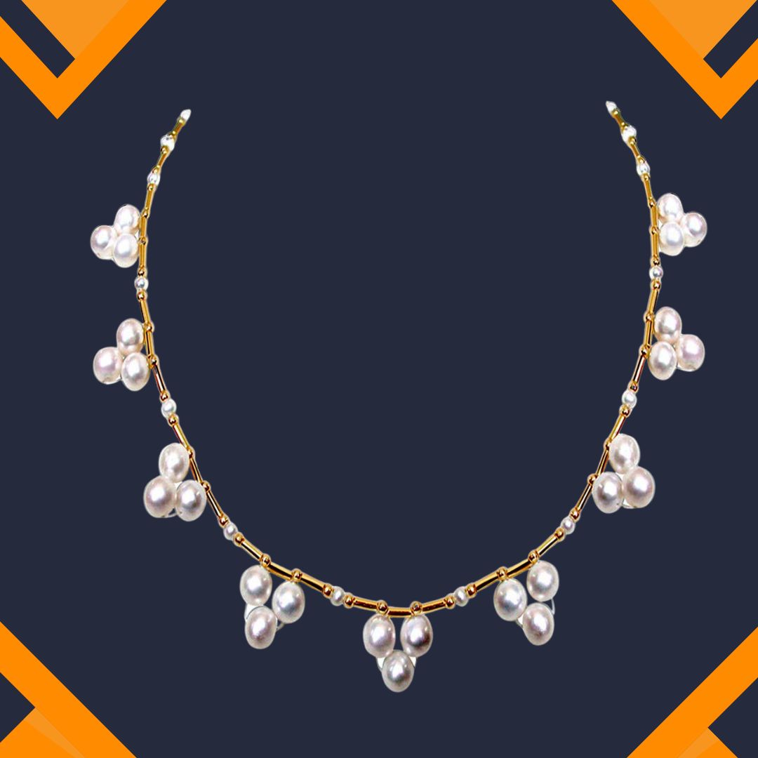 Angelic Beauty - Single Line Flower Design Real Freshwater Pearl Necklace for Women (SN143)