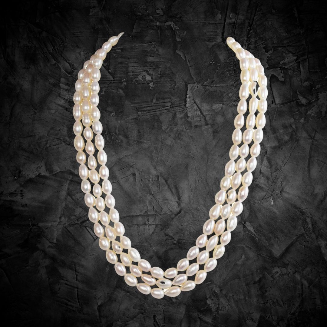 3 Line Real Big Elongated Pearl Necklace for Women (SN869)