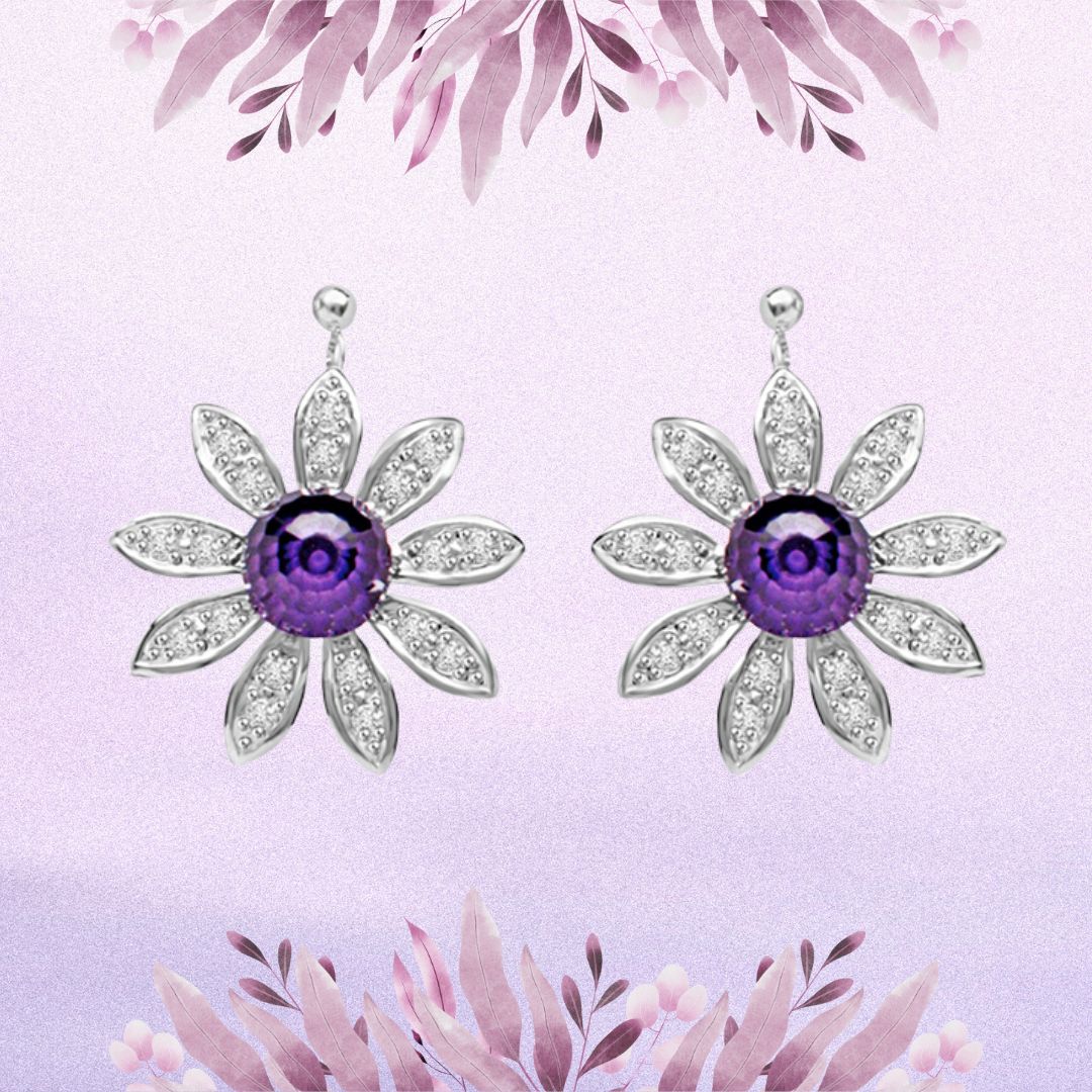 Flowery Desire 0.48cts Amethyst & Diamond Star Shaped Earrings For Your Beautiful Lady (ER439)