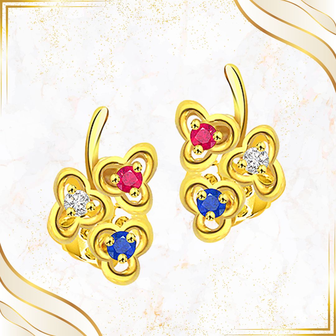 Triplet Flower Diamond Flower Shape Earring (ER142)