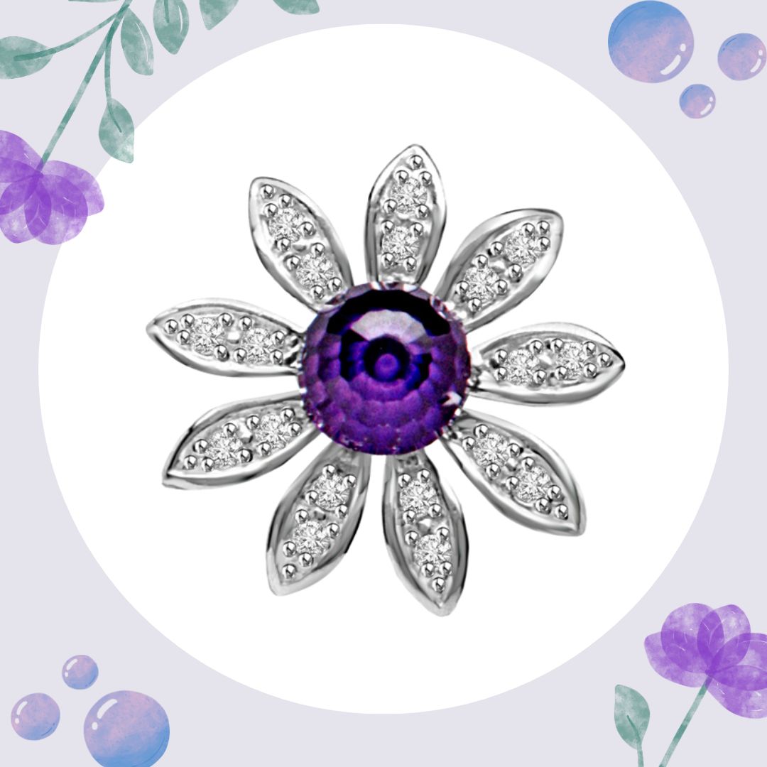 Blue Floral Twinkle Real Amethyst & Diamond Flower Beautiful Passionate Diamond Pendant (P1342)