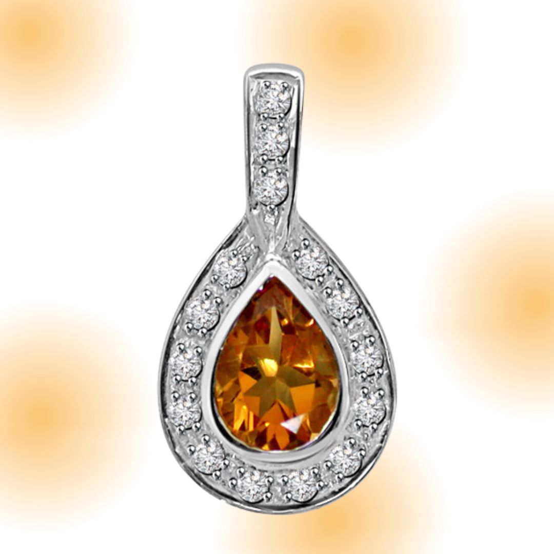 Indian Radiance - Real Diamond & Golden Topaz Pendant (P178)