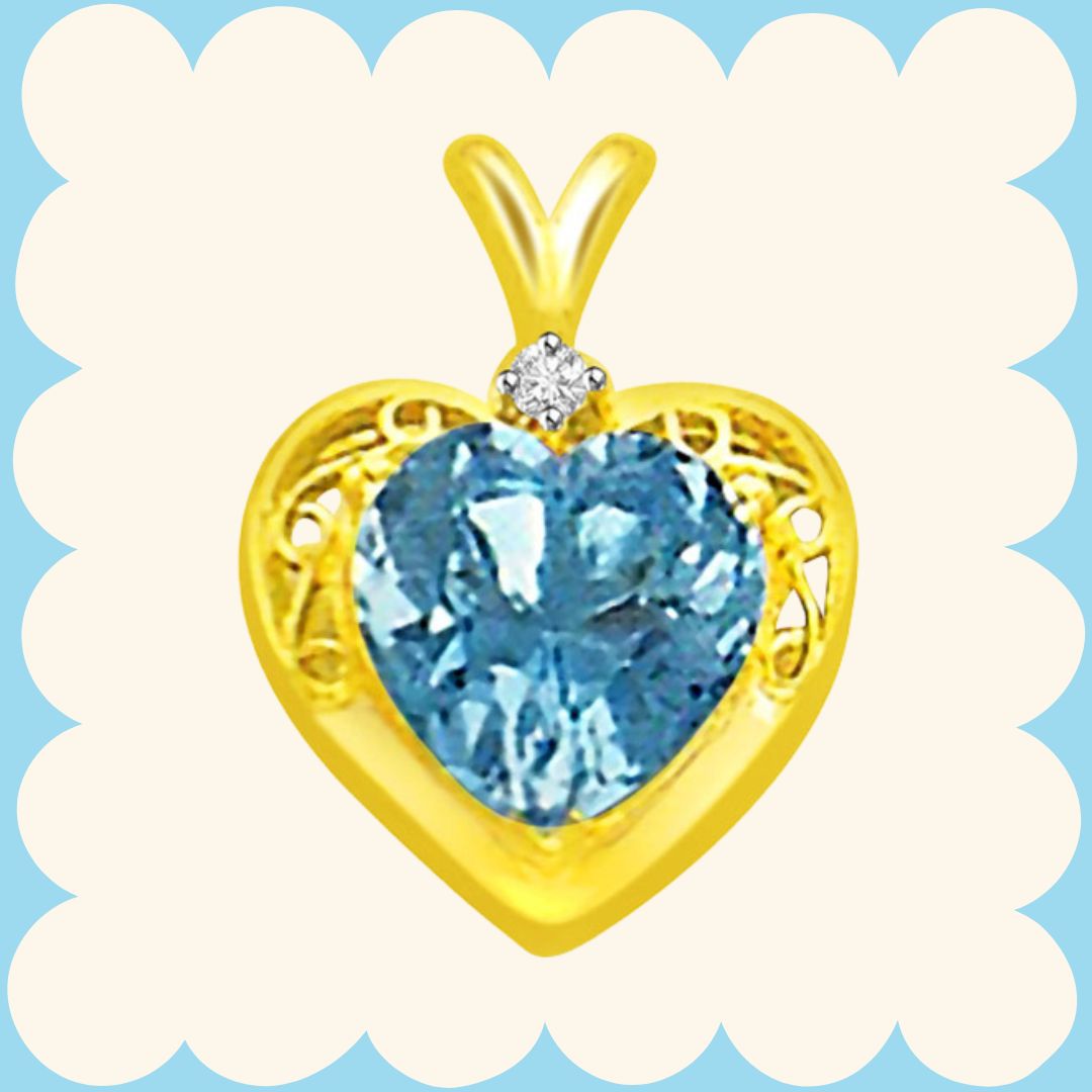 Heart Shape Blue Topaz & Real Diamond Pendant (P682)