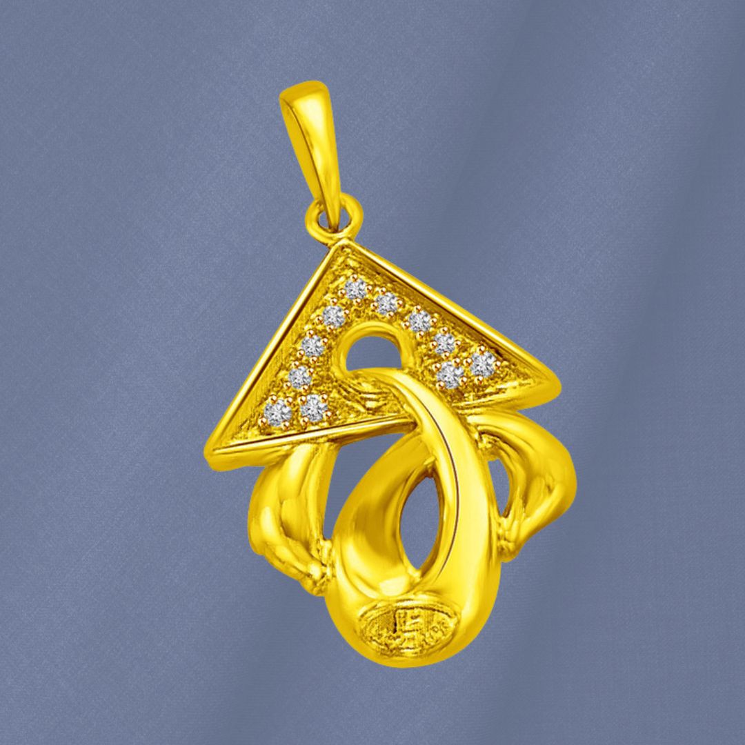 Triangle Top with Real Diamond on Gold Twist Pendant for Her (P866)