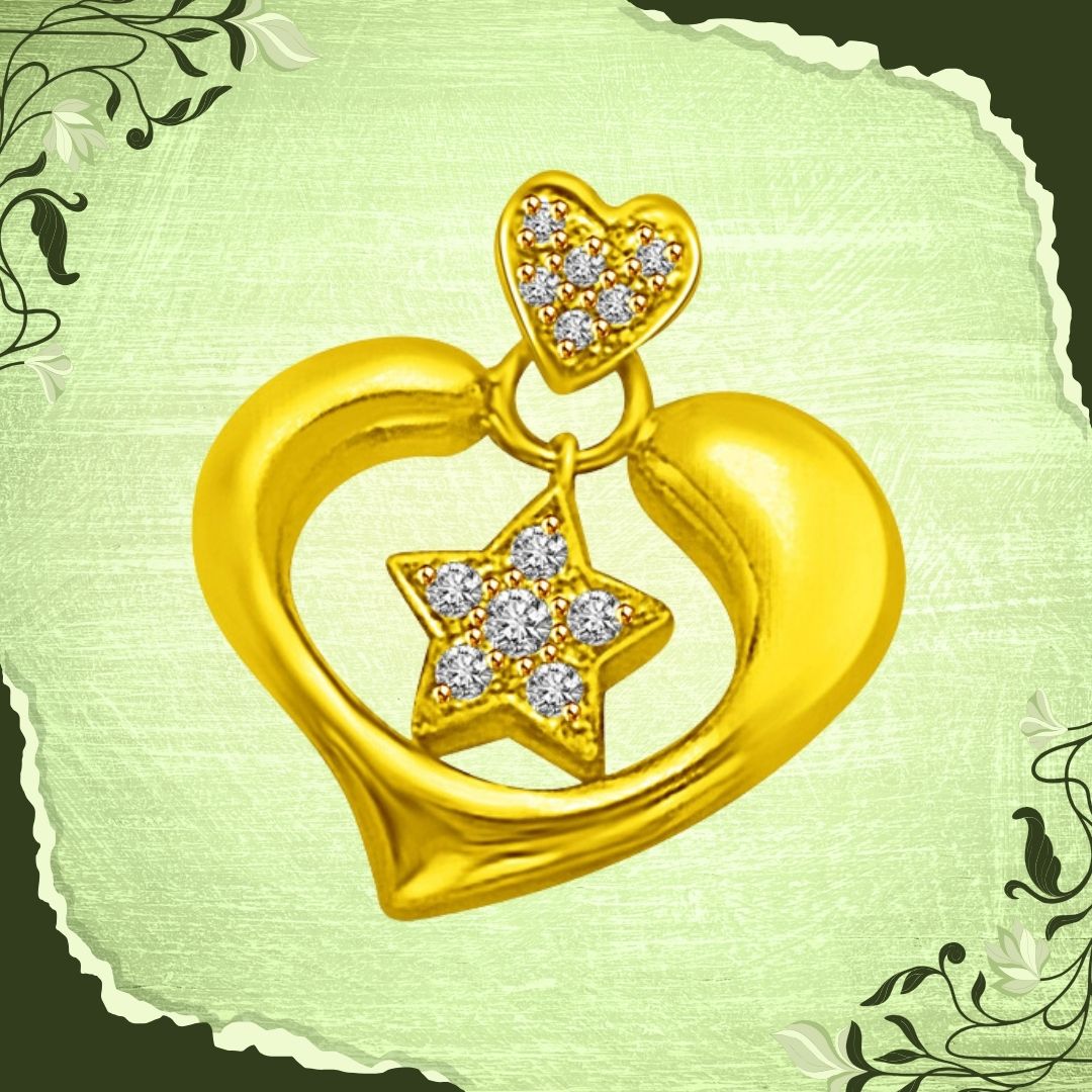 Star in my Heart 18kt Yellow Gold & Real Diamond Pendant for Lady Beautiful (P878)