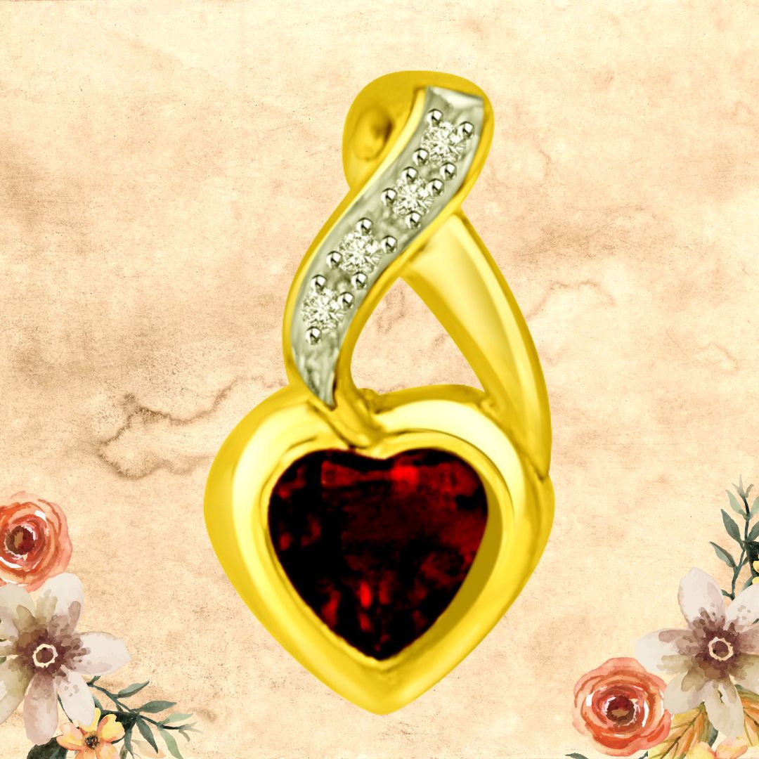 Heart Real Garnet & Diamond Two Tone Love Pendant for Her (P962)