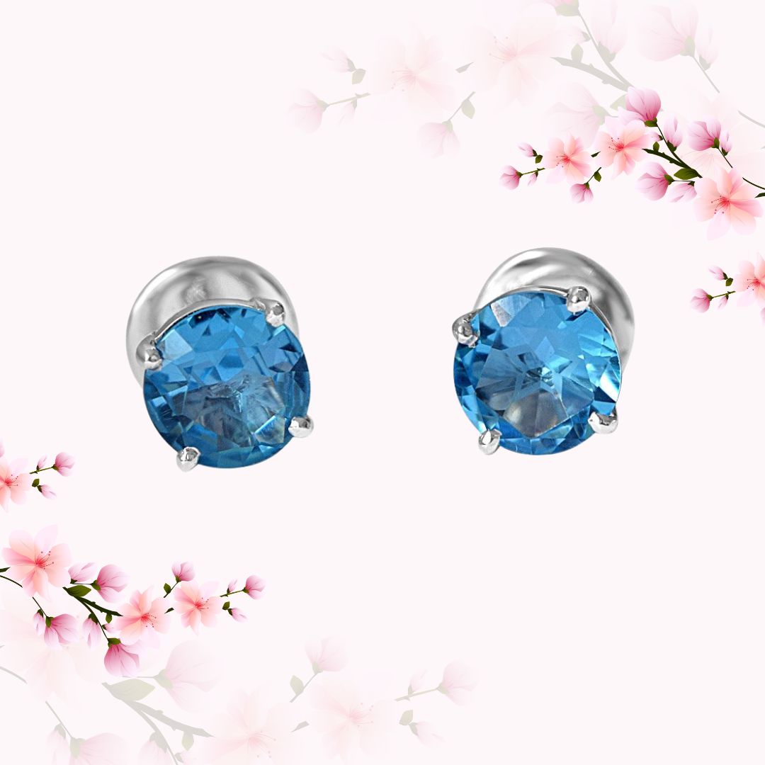 5.00 cts Round Shaped Blue Topaz Gemstone Solitaire Earrings in 925 Sterling Silver (SDE15)