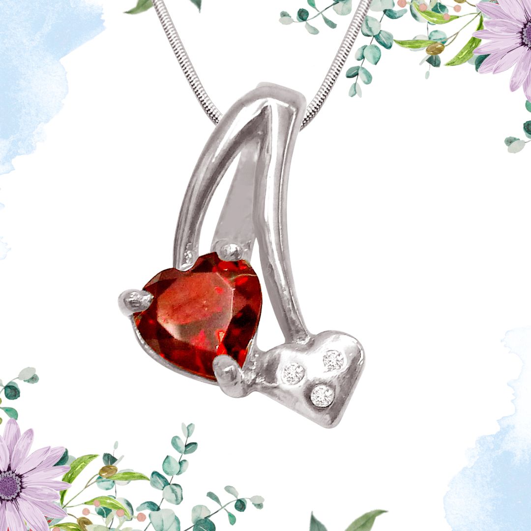 Magical Touch - Real Diamond, Red Garnet & Sterling Silver Pendant with 18 IN Chain (SDP183)