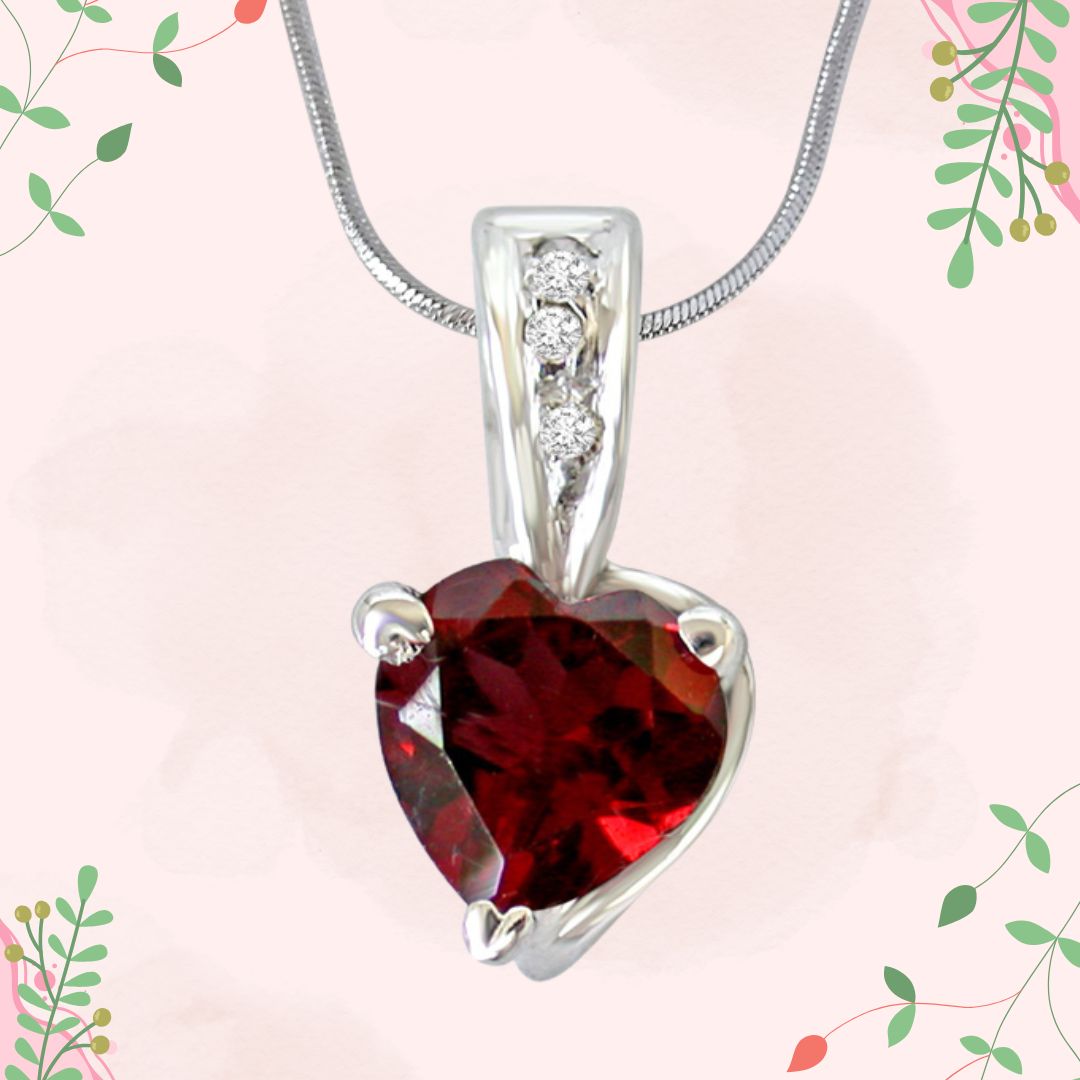 Big Heart Shaped Red Garnet & Real Diamond Pendant with 18 IN Chain (SDP265)