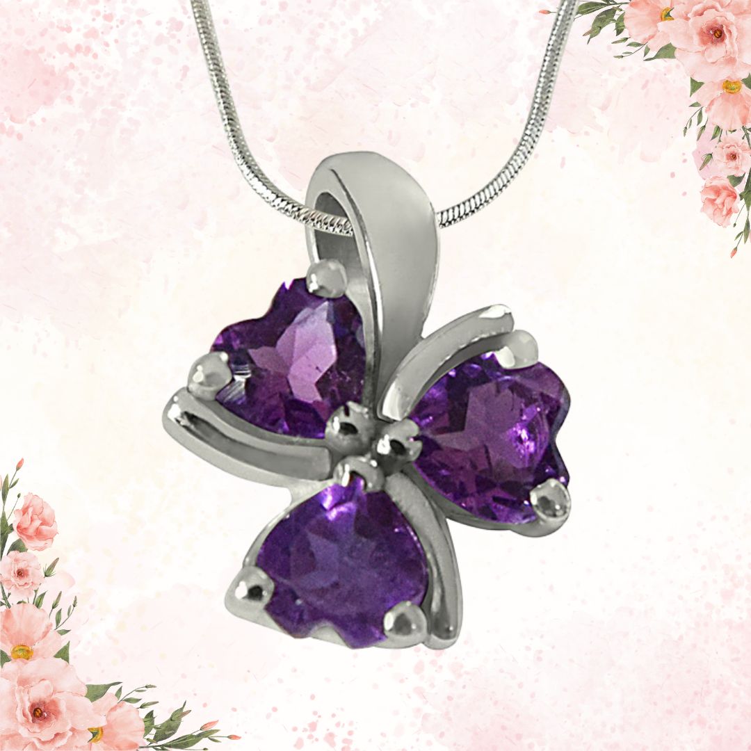 Purple Heart Amethyst in 925 Sterling Silver Heart Pendant with 18 IN Chain (SDP507)