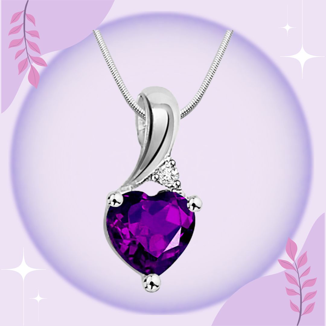 Vibrant Purple - Real Purple Amethyst & Sterling Silver Pendant with 18 IN Chain (SDP84)