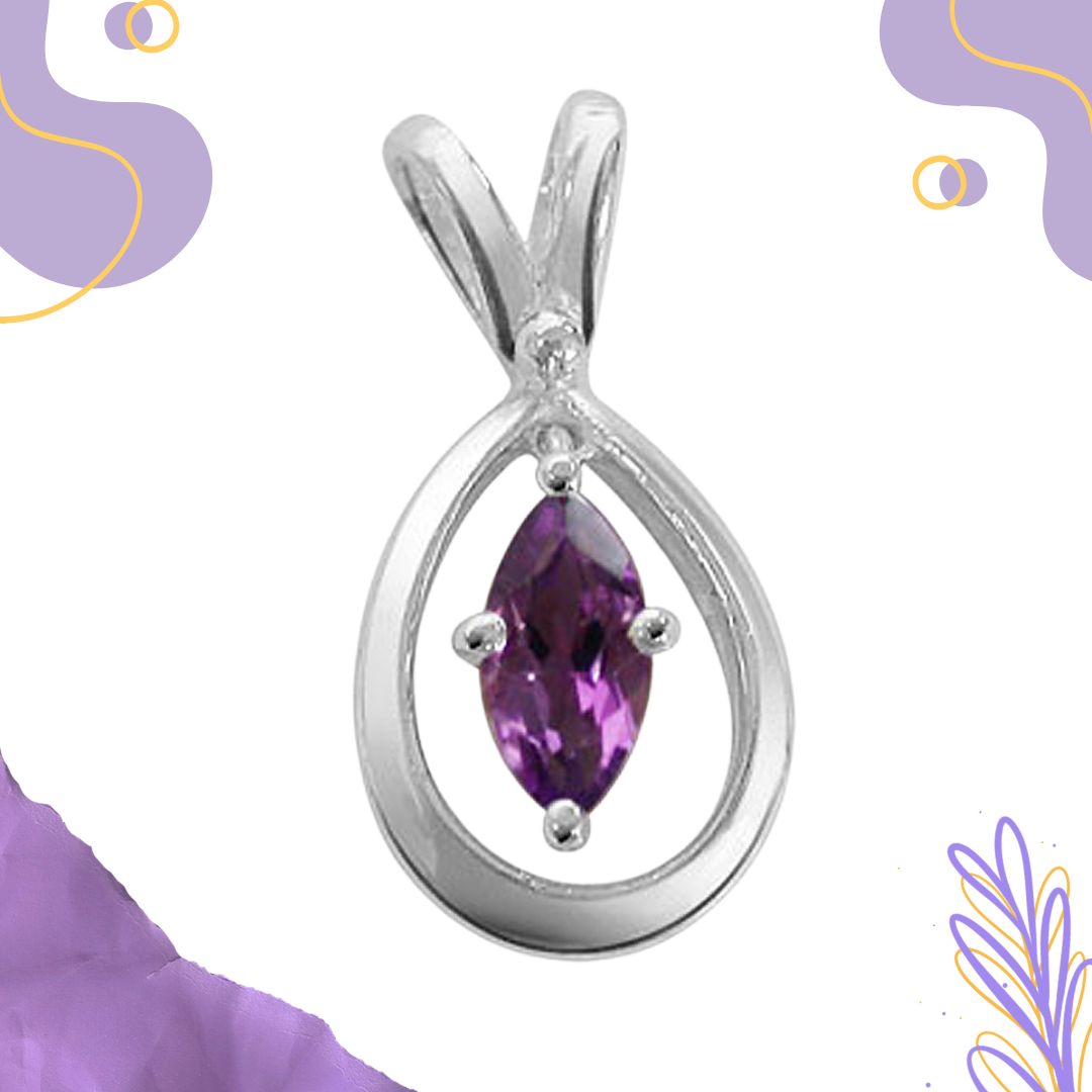 Exceptional - Marquise Shaped Amethyst & Sterling Silver Pendant for Girls (SDS58)