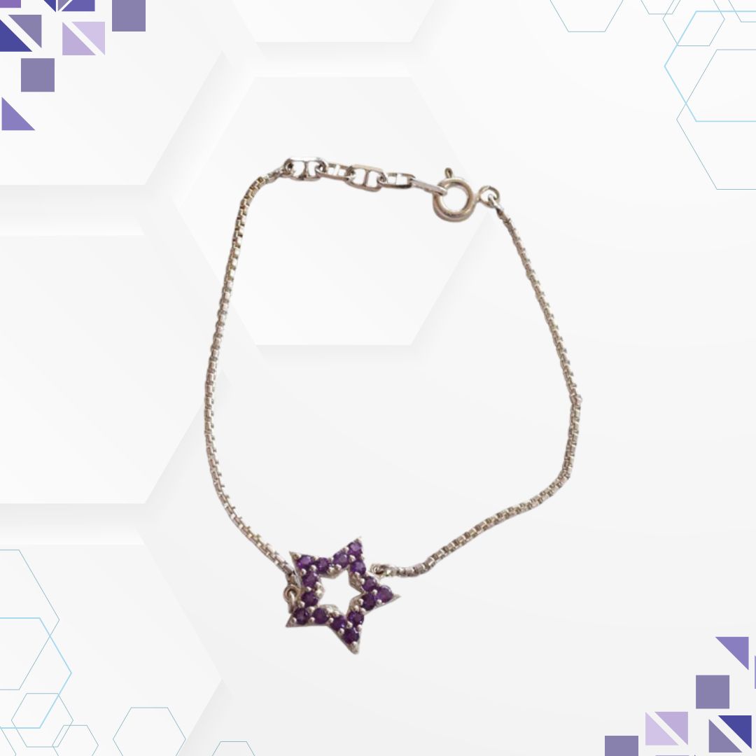 Real Purple Amethyst Star Sterling Silver Bracelet for Women and Girls (SLBR16)