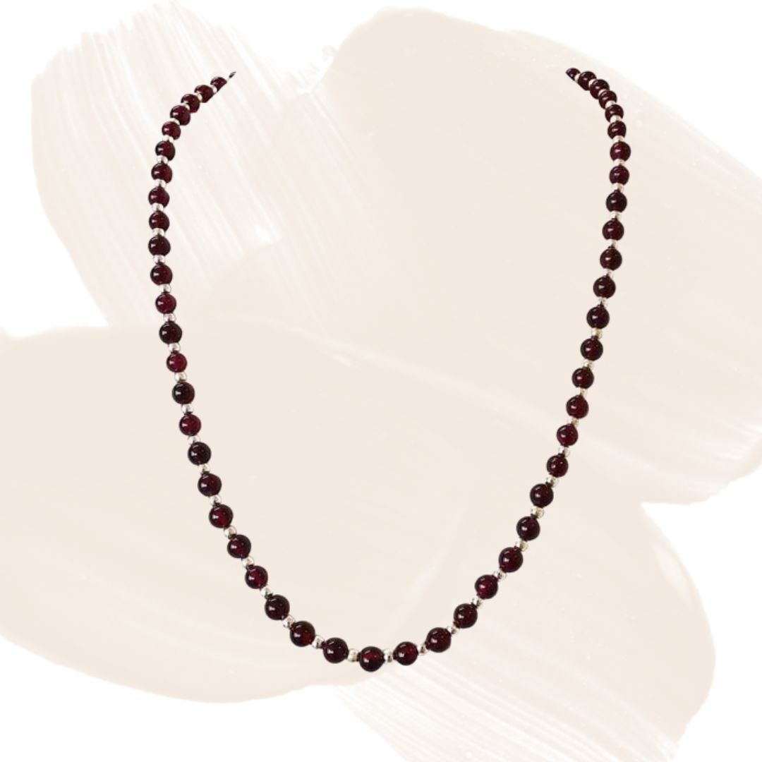 Single Line Garnet and Silver Bead Necklace (SN1002)