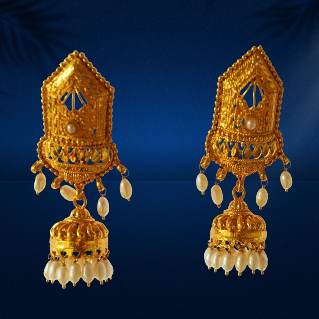 Temple Collection Gold Plated Metal Freshwater Pearl Jhumki Earrings(SP379ER)