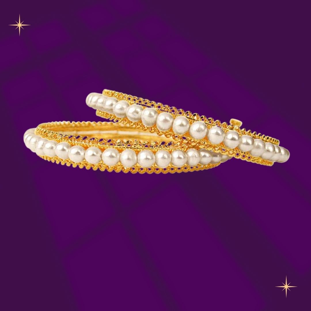 Rapturous Adornment - Real Freshwater Pearl & Gold Plated Bangles with Screw for Women (BGP13)