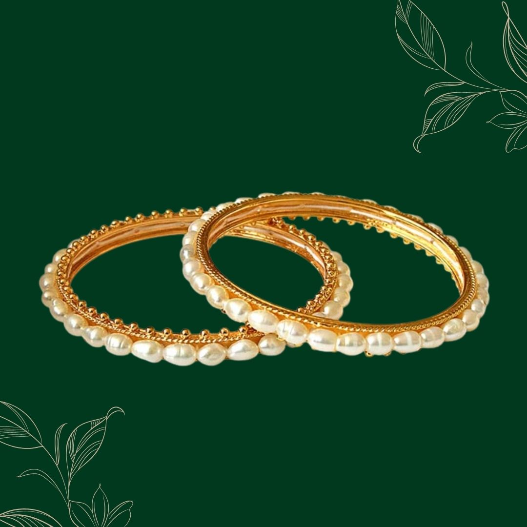 Utopia - Rice Pearl & Gold Plated Bangles for Women (BGP5)