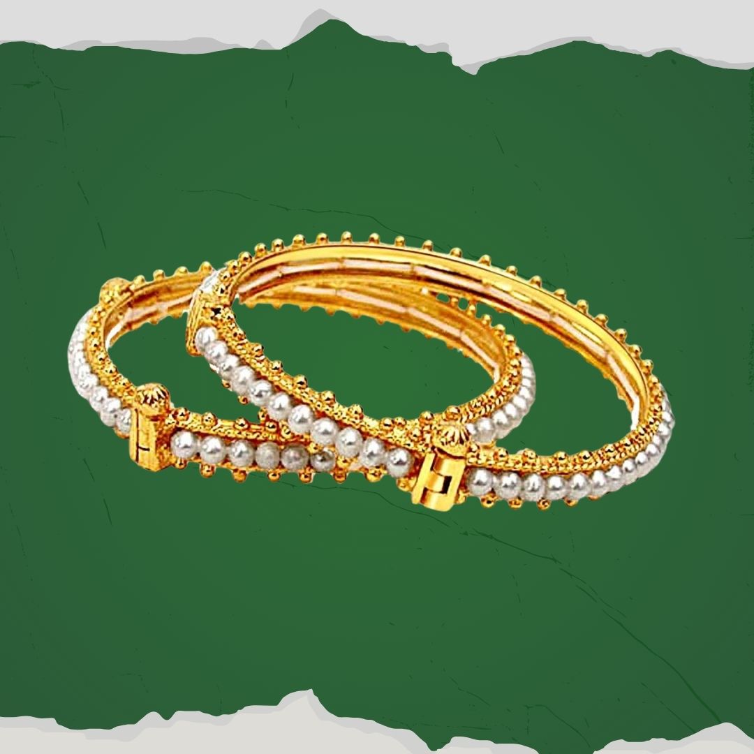 Bed of Roses - Real Freshwater Pearl & Gold Plated Bangles with Screw for Women (BGP6)