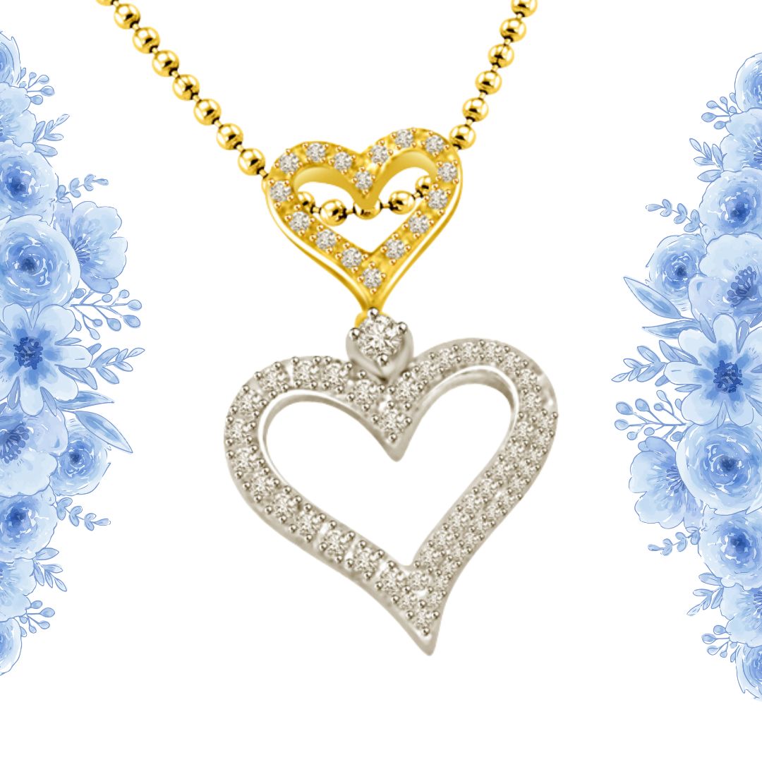 My Heart Is Beating : Two Tone Heart Shape Real Diamond Pendant (P1334)