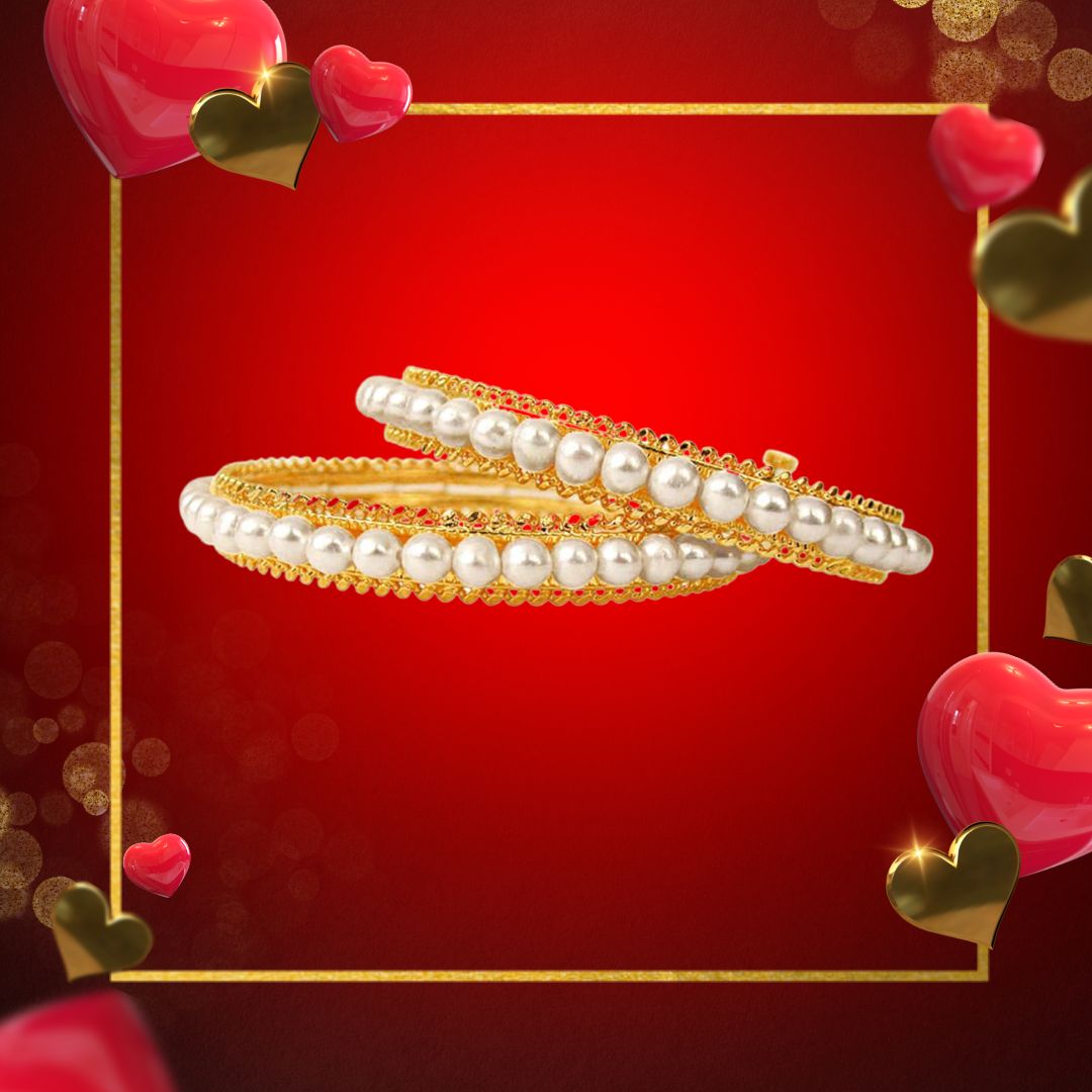 Rapturous Adornment - Real Freshwater Pearl & Gold Plated Bangles with Screw for Women (BGP13)