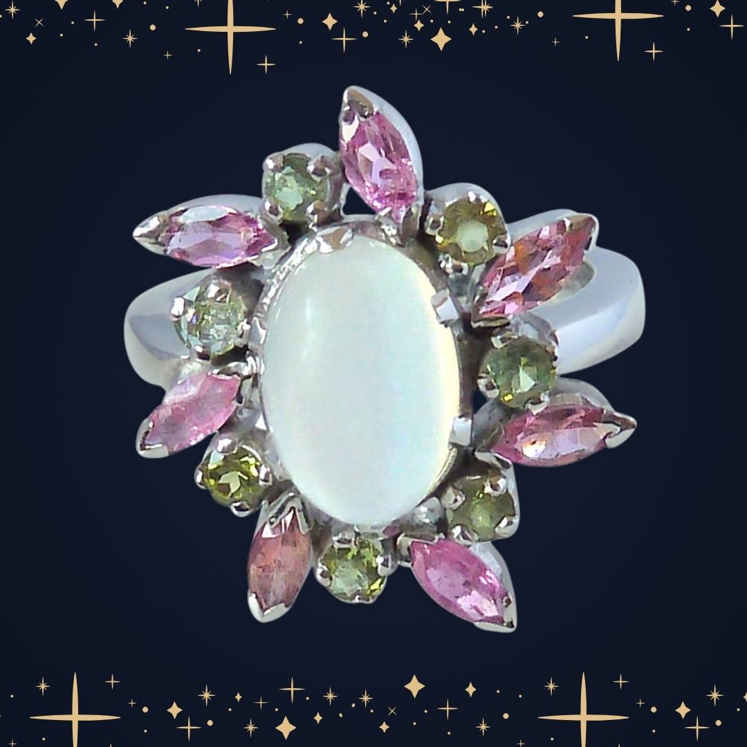 Discover the Enchantment: The GSR26 Moonstone & Tourmaline Symphony Ring