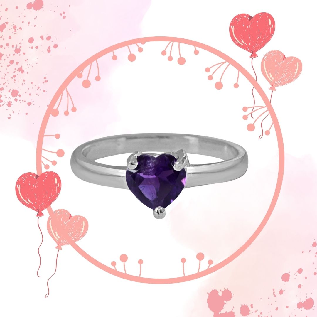 70 cents Heart Purple Solitaire Amethyst Sterling 925 Silver Ring (GSR53)