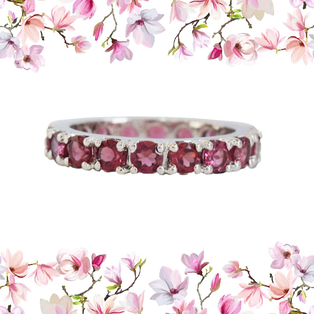 A Ring of Eternal Love: Round Pink Rhodolite Full Eternity 925 Sterling Silver Ring (GSR80)