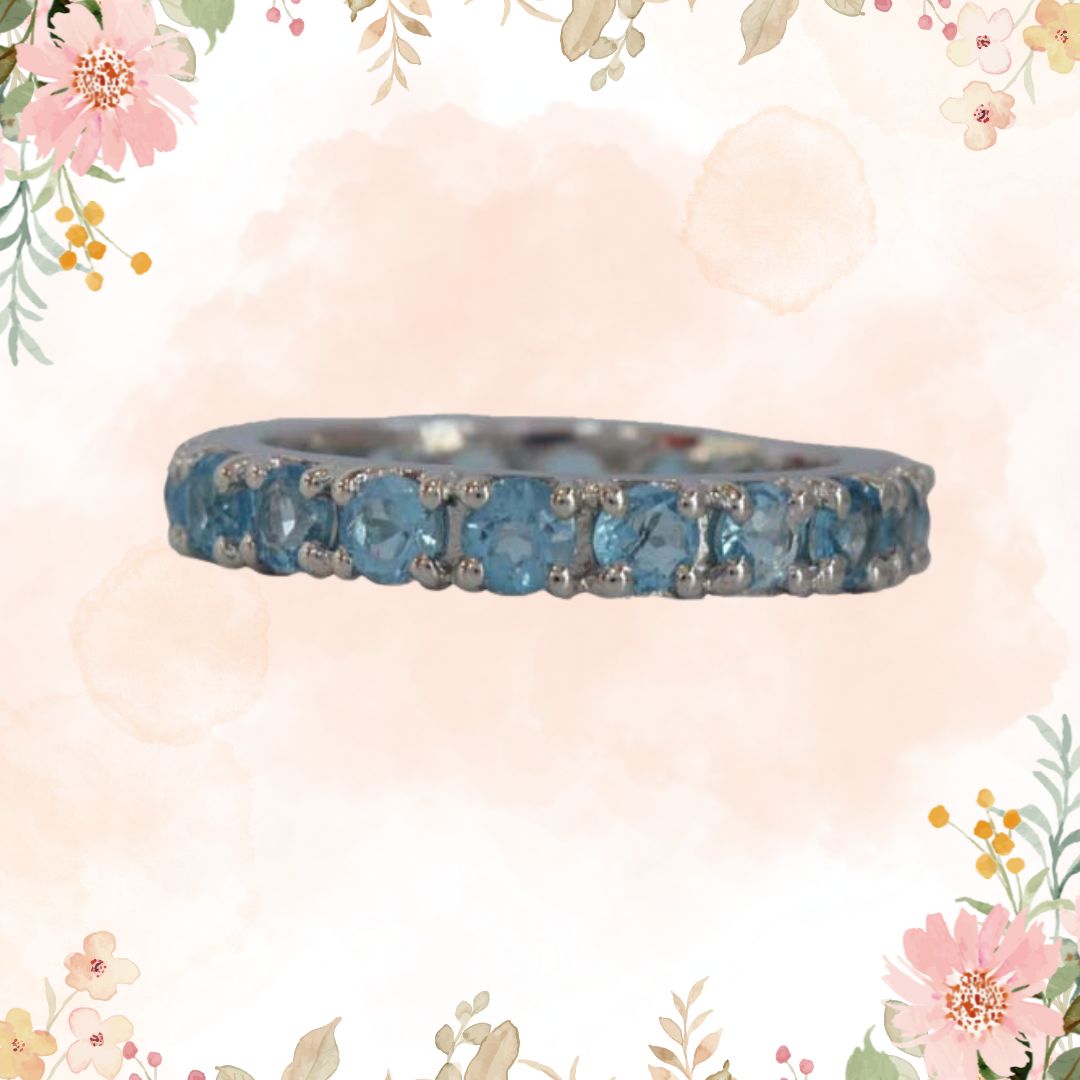 Dive into Radiance: Round Blue Topaz Full Eternity 925 Sterling Silver Ring (GSR81)