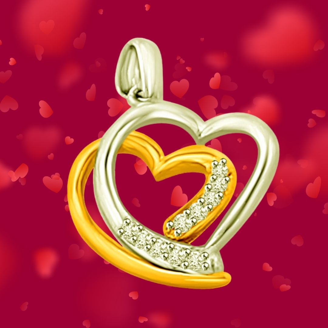 Harmonious Love 0.05cts Dual Heart Real Diamond Pendant (P1011)