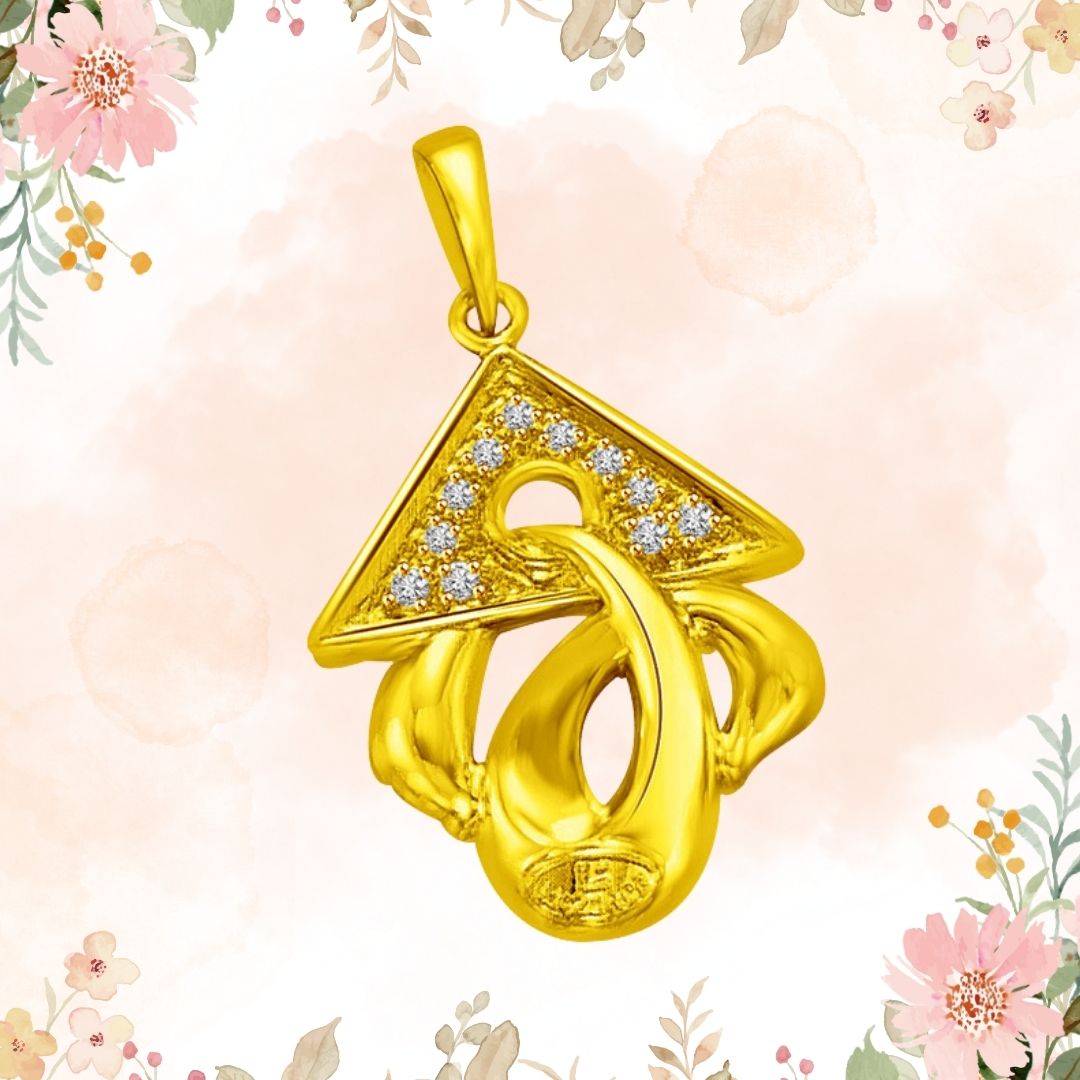 Triangle Top with Real Diamond on Gold Twist Pendant for Her (P866)