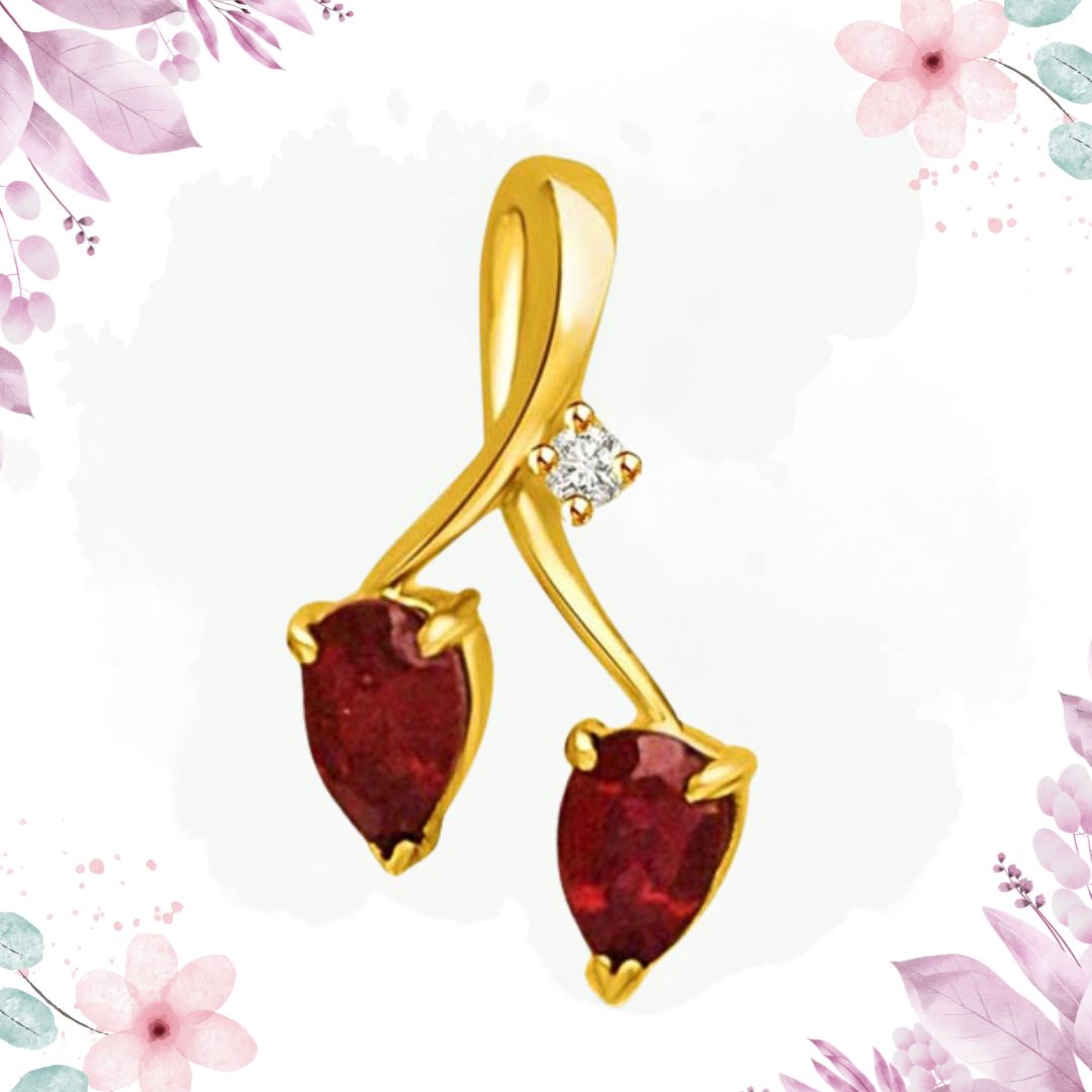 Two to Tango Real Diamond & Ruby 18kt Yellow Gold Pendant (P957)