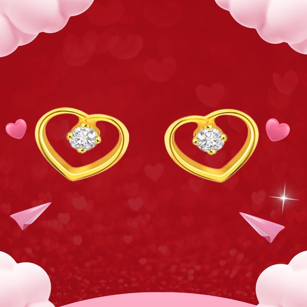 Heart Shape Round Diamond Stud Earrings (S269)