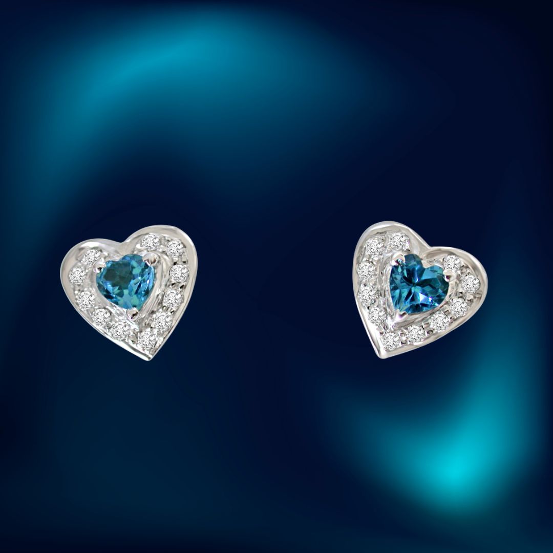 Bond of Blisful Love Real Diamond & Heart Shaped Topaz Silver Earrings (SDE9)