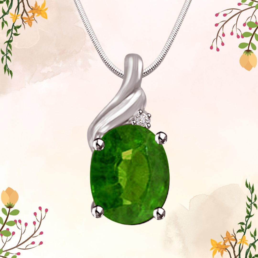 Green Bewitchment - Real Diamond, Green Emerald & Sterling Silver Pendant with 18 IN Chain (SDP246)