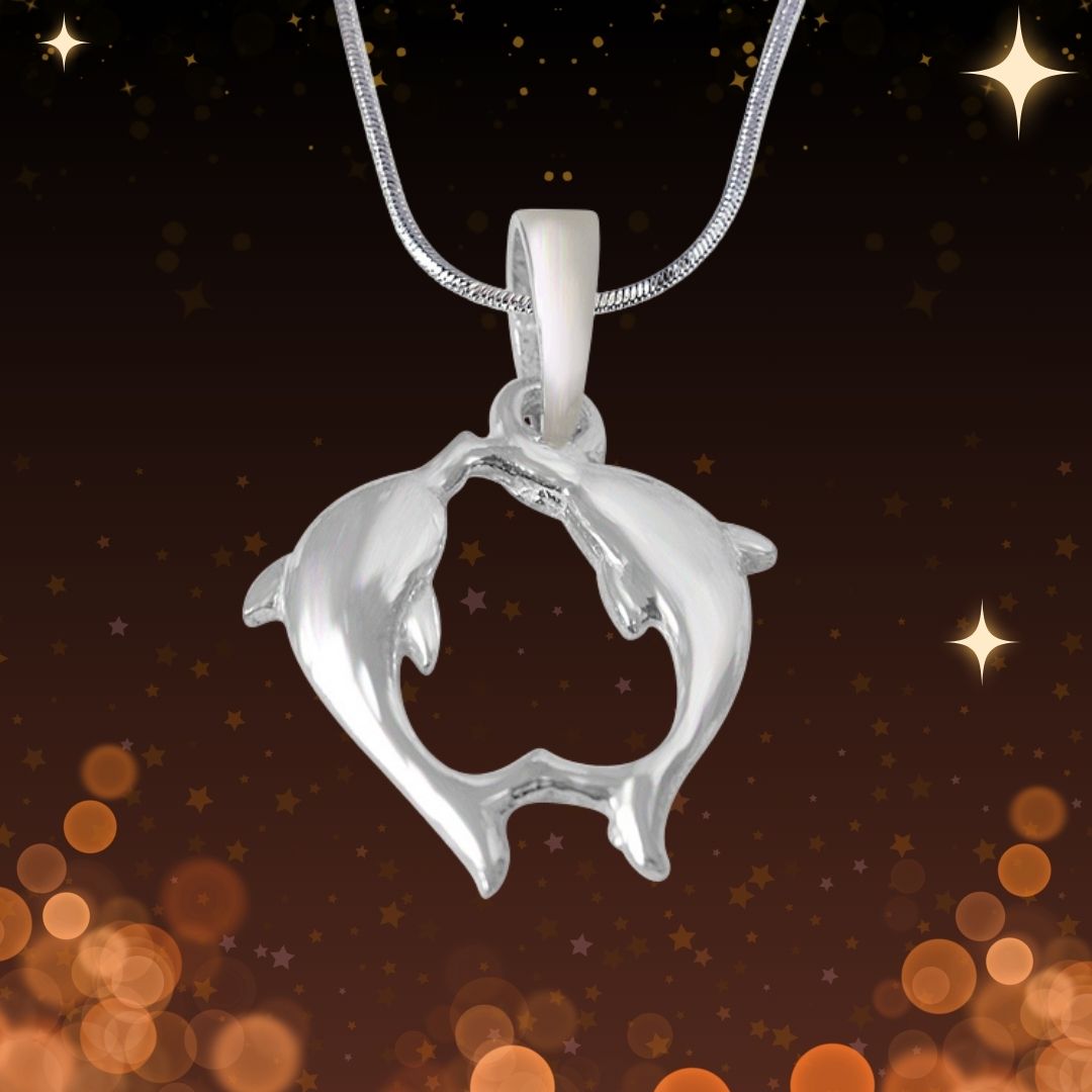 Double Dolphin 925 Sterling Silver Pendant with 18 IN Chain (SDP293)