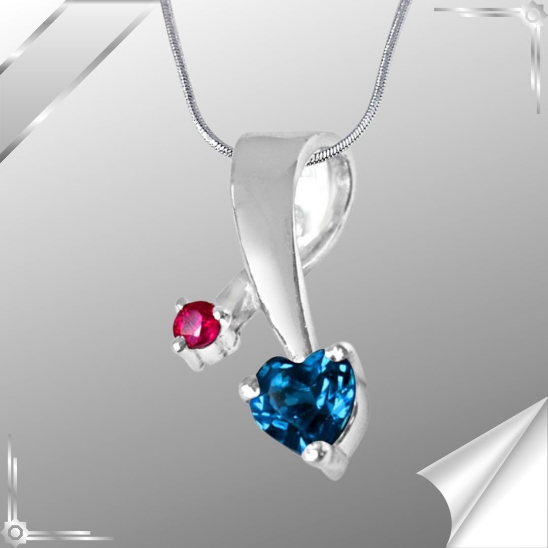 Heavenly Harmony: Blue Topaz & Ruby Harmony Pendant in Sterling Silver - A Symphony of Splendor