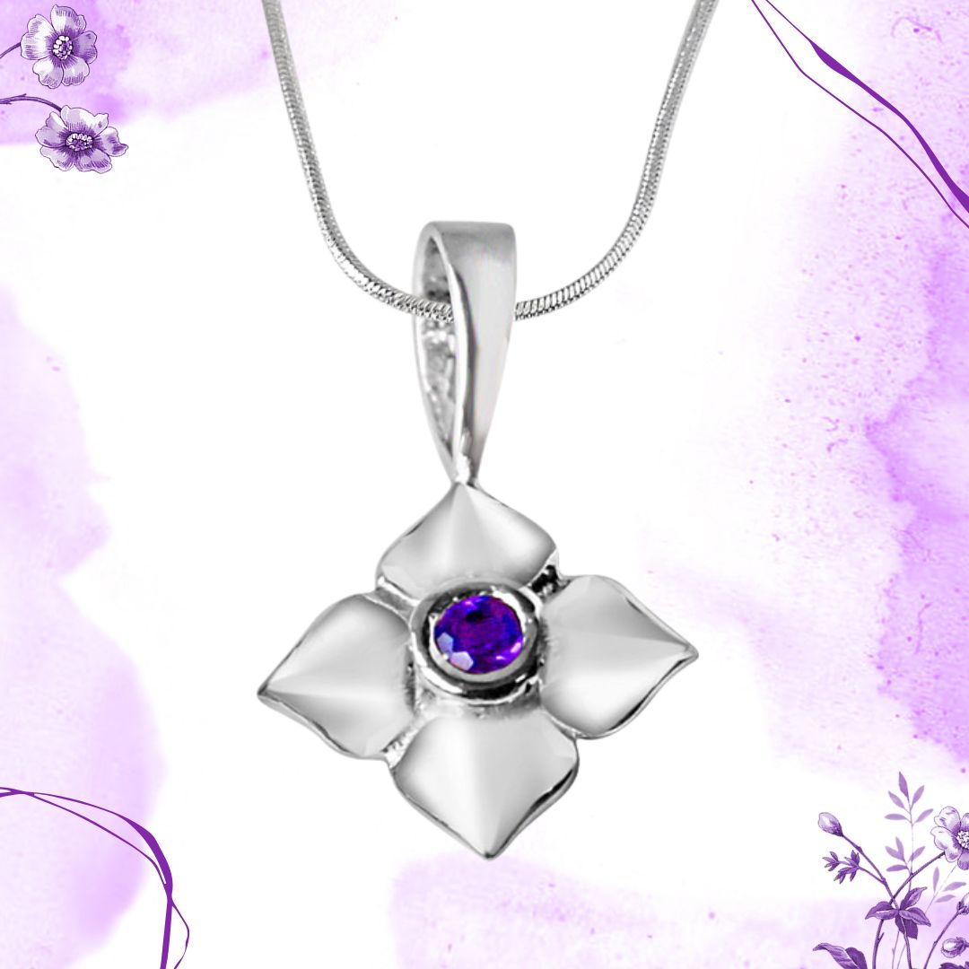 Growing Flower Amethyst & 925 Sterling Silver Pendant with 18 IN Chain (SDP332)