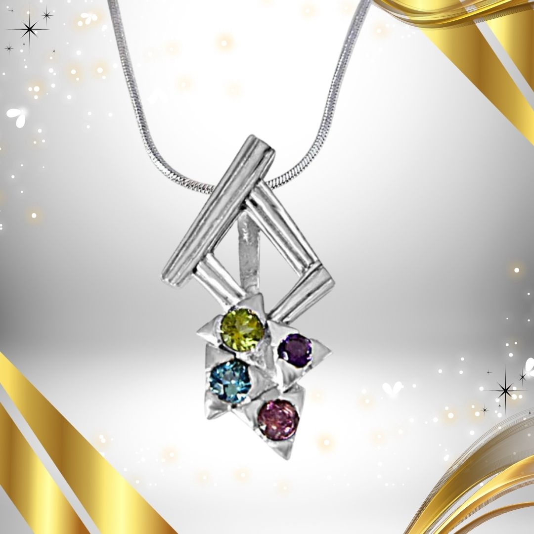 Dancing Feet Amethyst, Topaz, Peridot, Rhodolite & 925 Sterling Silver Pendant with 18 IN Chain (SDP391)