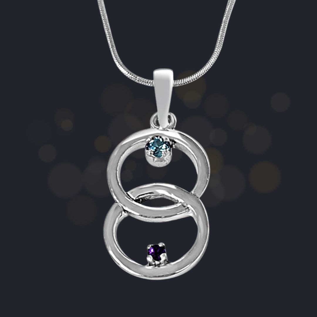 Entwined Circle Purple Amethyst, Blue Topaz & 925 Sterling Silver Pendant with 18 IN Chain (SDP466)