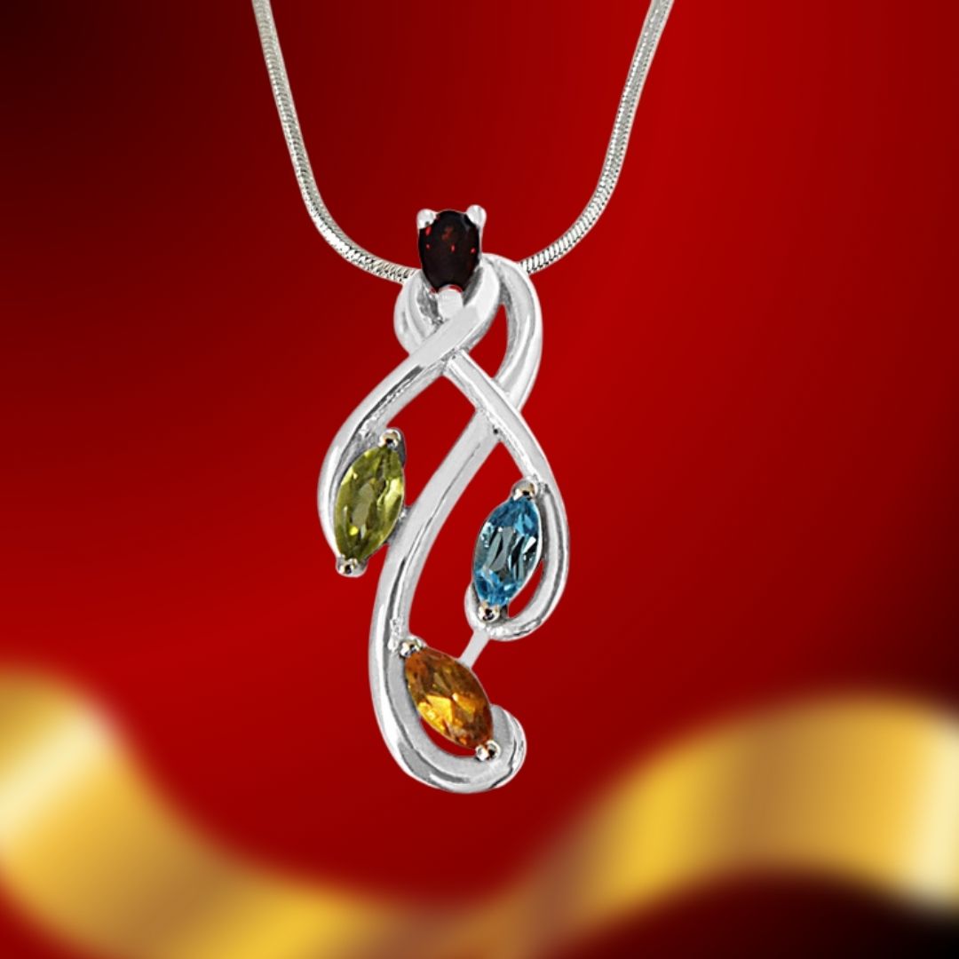 Beautiful Pear Shaped Red Garnet, Green Peridot, Blue & Yellow Topaz in 925 Sterling Silver Pendant with 18 IN Chain (SDP492)