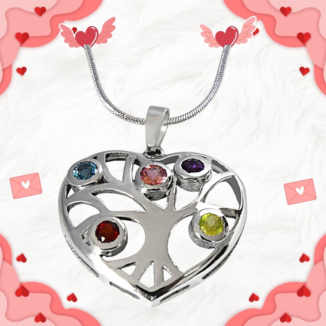 Precious Gemstones in 925 Sterling Silver Heart Pendant with 18 IN Chain (SDP509)