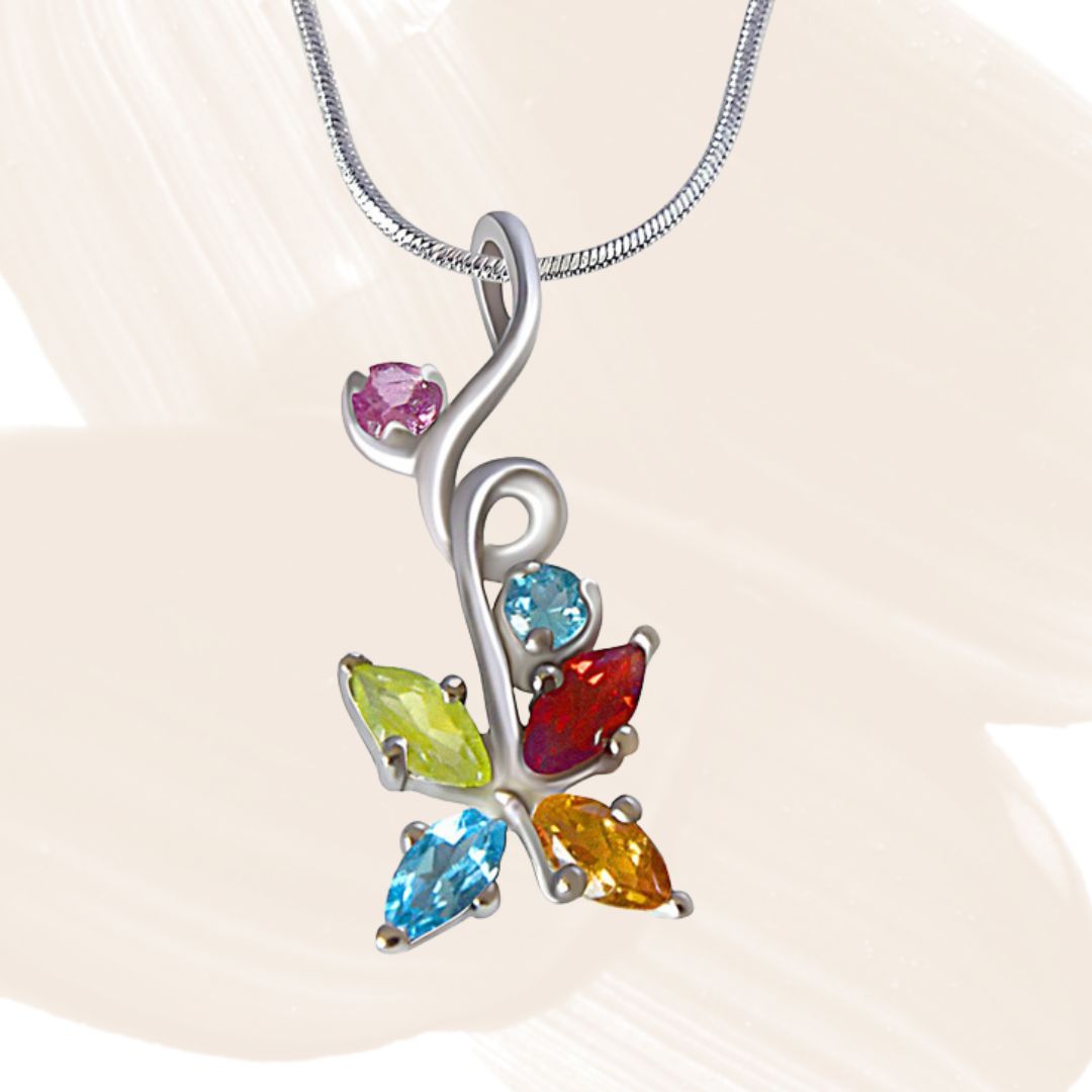 Beautiful Multi Colored Precious Gemstones in 925 Sterling Silver Pendant 18 IN Chain (SDP511)