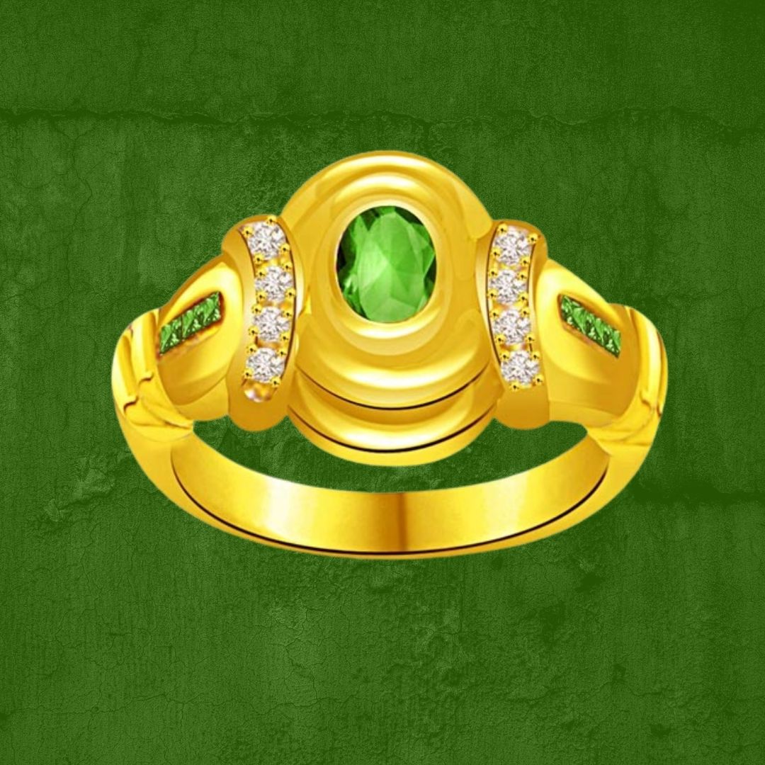 Cheering Charm 0.16cts Diamond & Emerald Gold Ring (SDR1069)