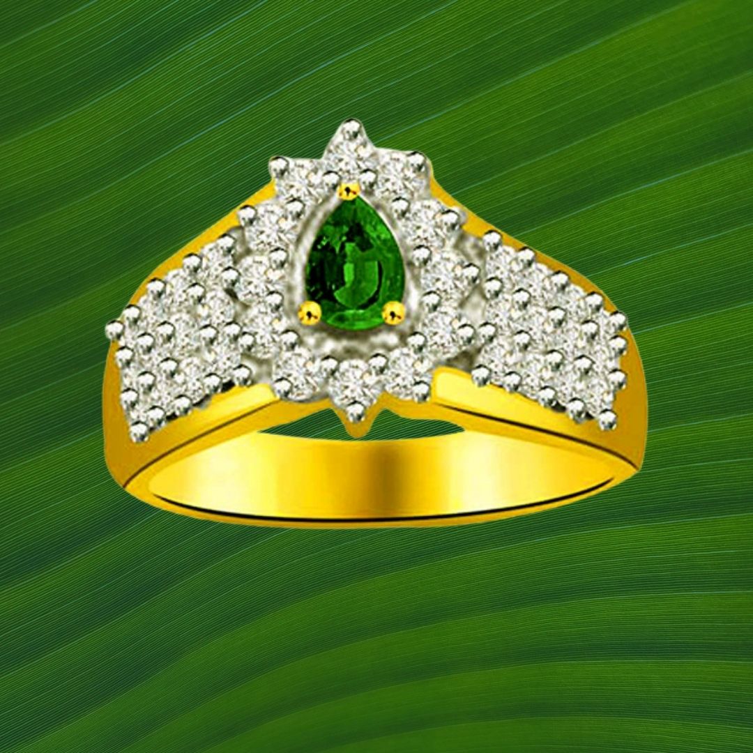 Glowing Bride 0.40cts Diamond & Emerald Gold Ring (SDR1088)