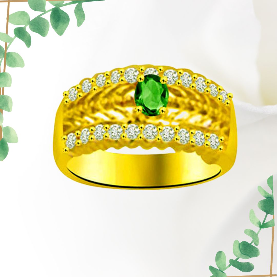 Dazzle Green 0.30cts Real Diamond & Emerald Ring (SDR1119)