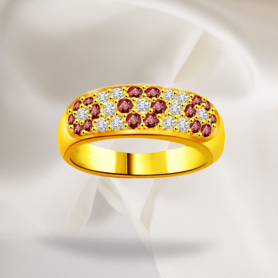 Flower Shape Real Diamond & Ruby Ring (SDR986)