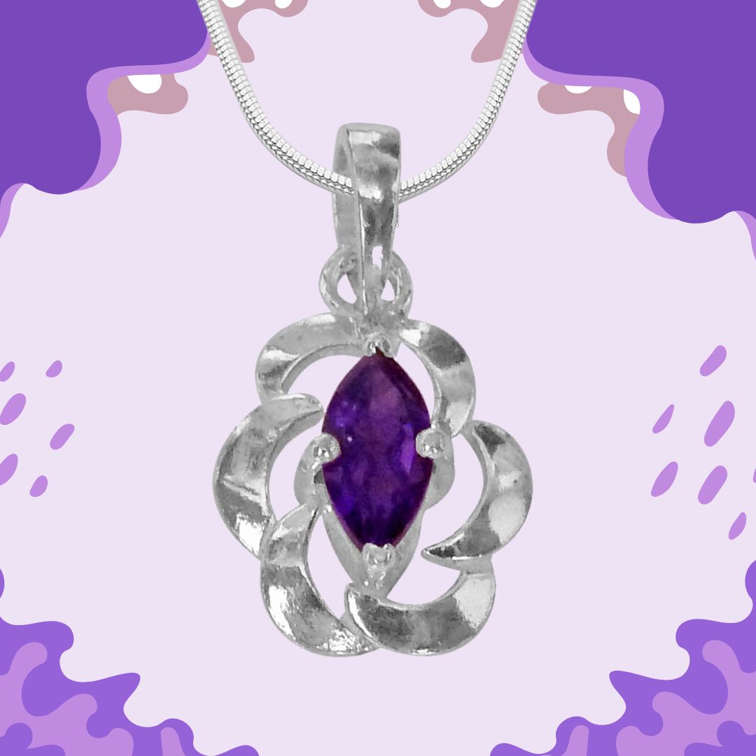 Violet Whisper: Marquise Purple Amethyst Pendant in Sterling Silver - Elegance Unleashed