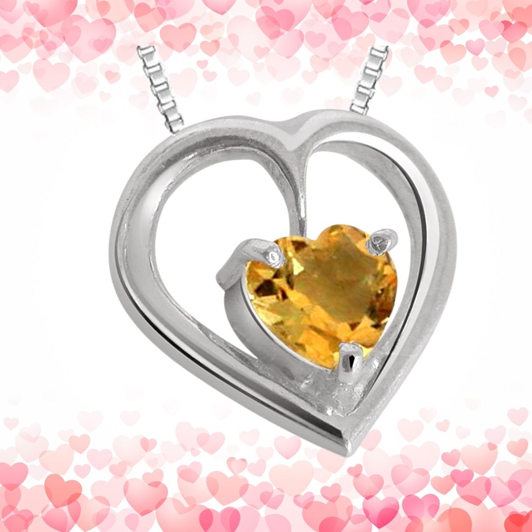 Heart Shape Golden Topaz & Sterling Silver Pendant with Silver finished Chains for Girls (SDS47)