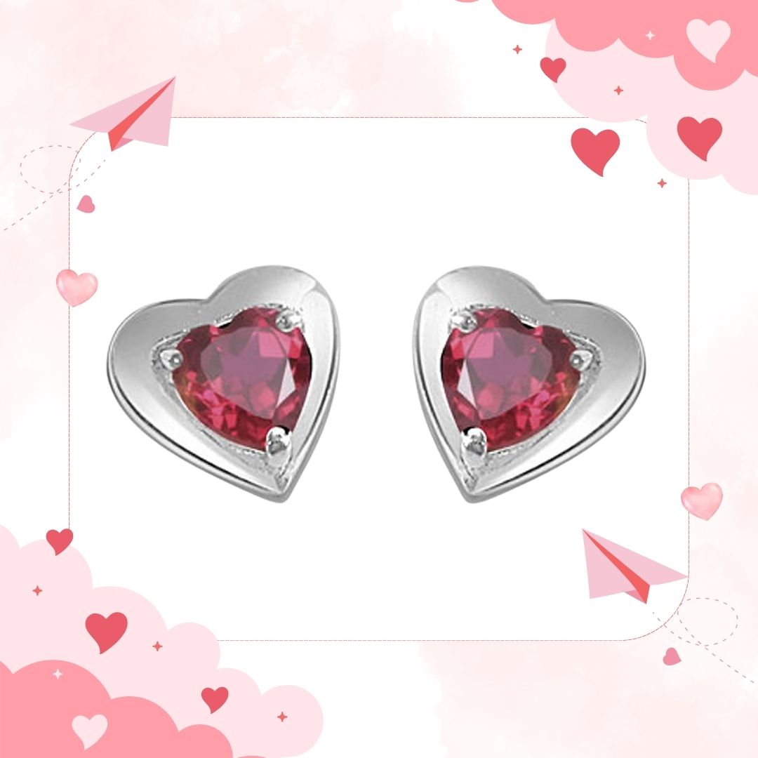 Enchanting Heart: Red Garnet Sterling Silver Stud Earrings for Women – Unleash Timeless Love & Elegance (SDS49)