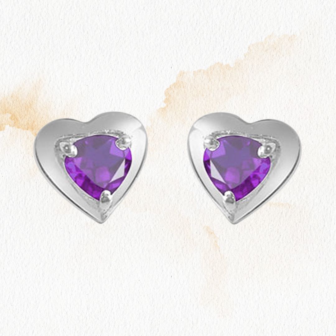 Loving You - Heart Shaped Purple Amethyst & Sterling Silver Earrings for Women (SDS50)